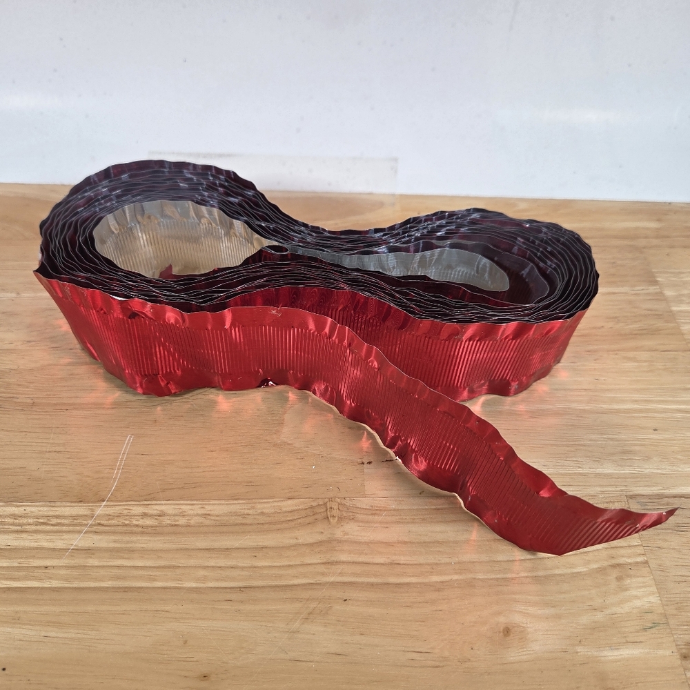 Red Metallic Ribbon Vintage Metal Holiday 21 Ft